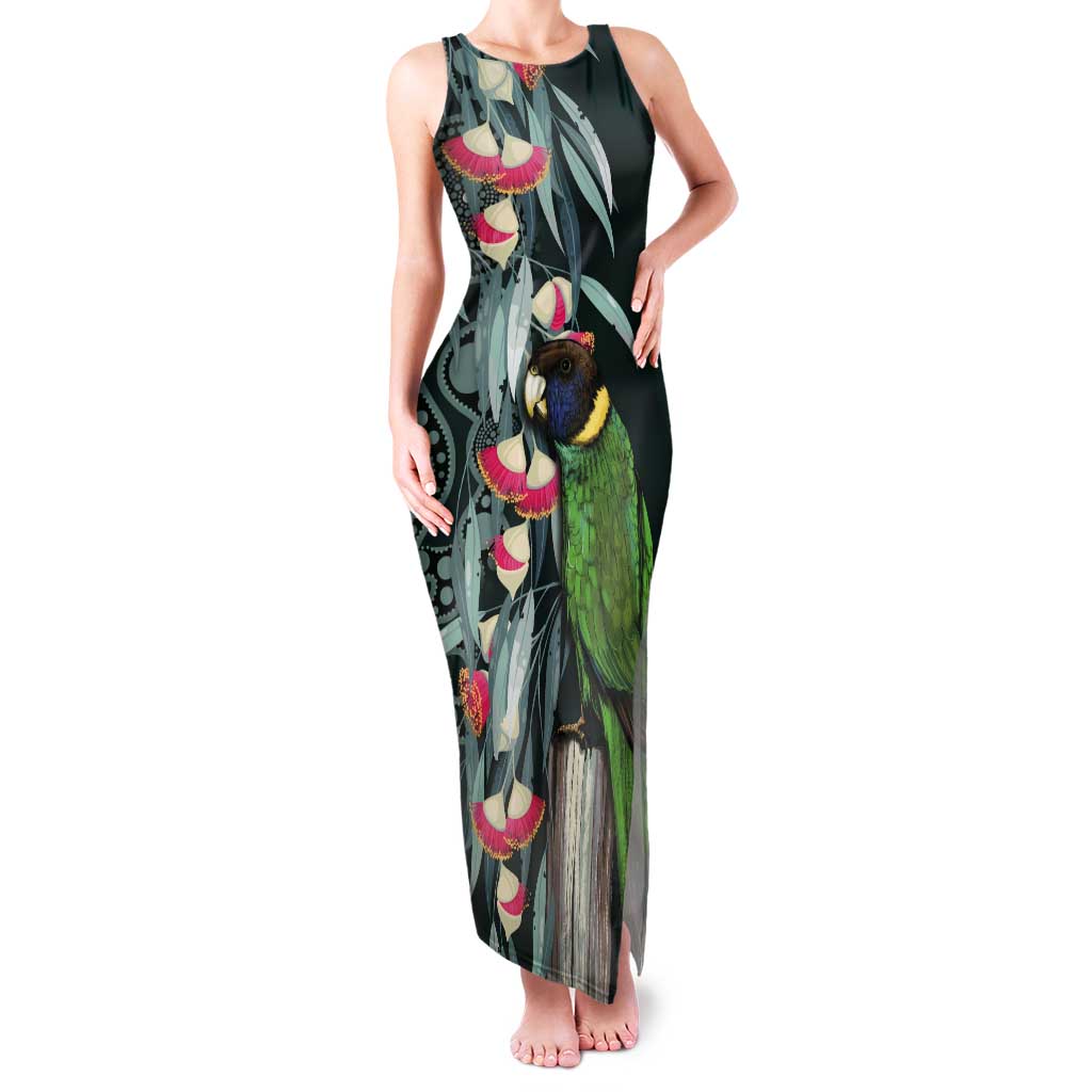 Australian Ringneck Parrot Tank Maxi Dress Barnardius Zonarius Eucalyptus Flowers Aboriginal Art