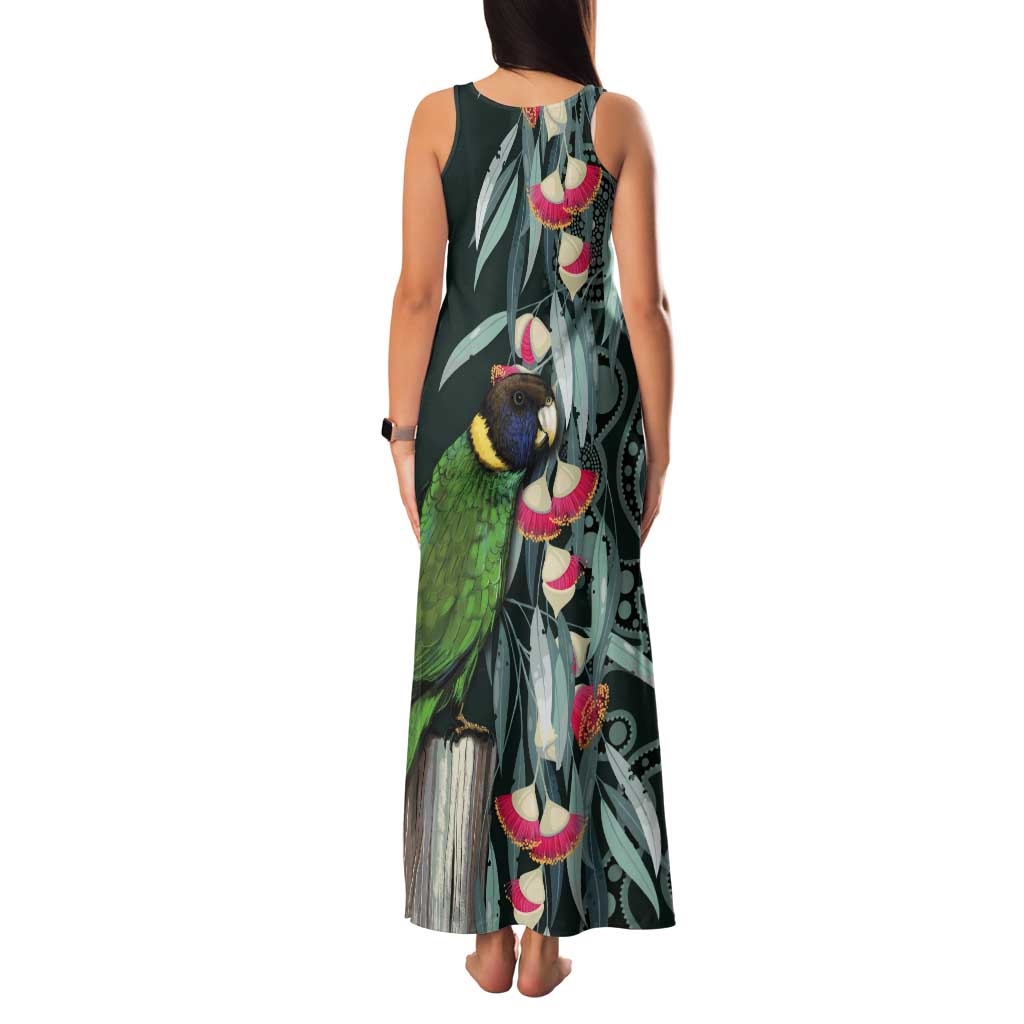 Australian Ringneck Parrot Tank Maxi Dress Barnardius Zonarius Eucalyptus Flowers Aboriginal Art