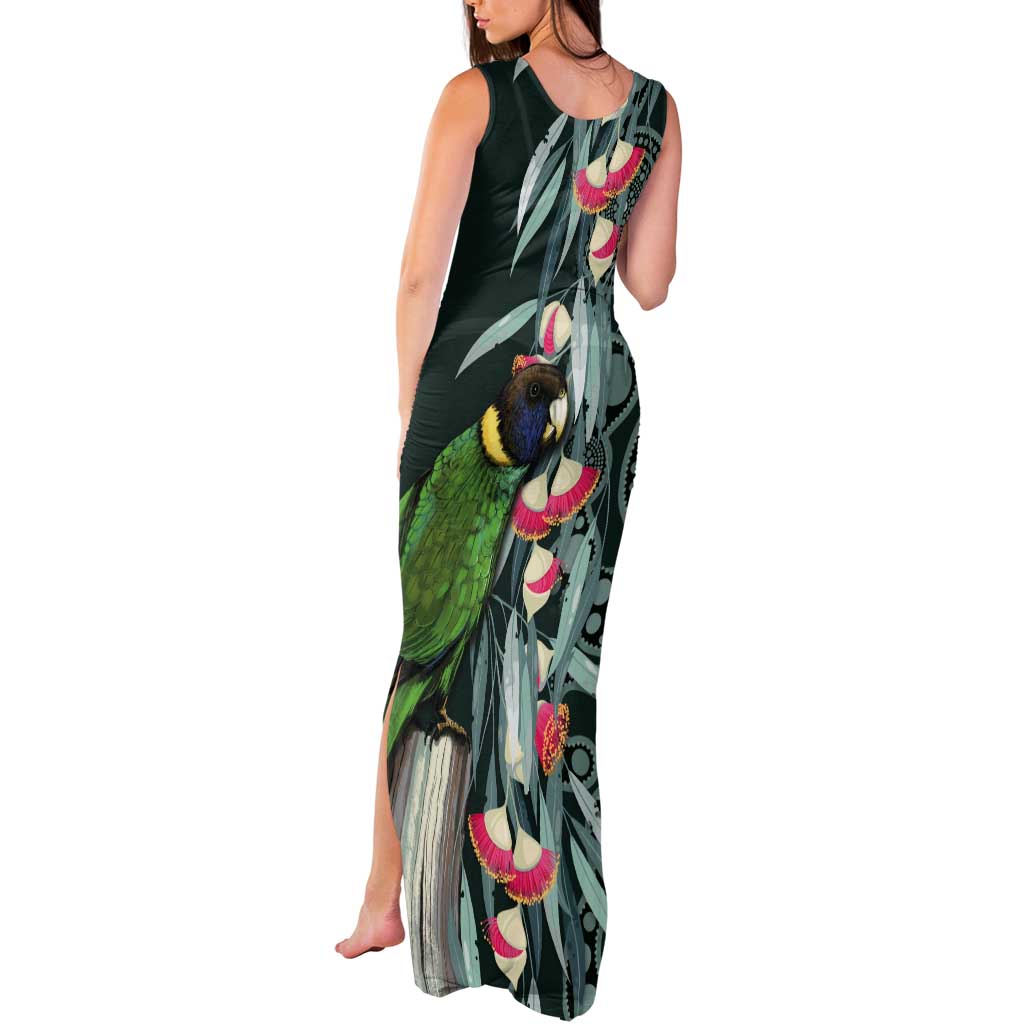 Australian Ringneck Parrot Tank Maxi Dress Barnardius Zonarius Eucalyptus Flowers Aboriginal Art