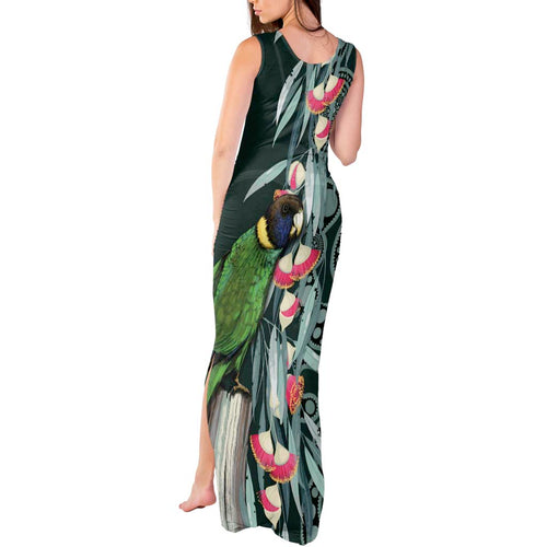 Australian Ringneck Parrot Tank Maxi Dress Barnardius Zonarius Eucalyptus Flowers Aboriginal Art