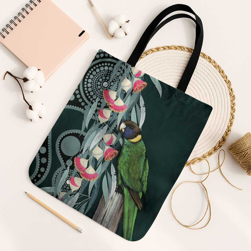 Australian Ringneck Parrot Tote Bag Barnardius Zonarius Eucalyptus Flowers Aboriginal Art