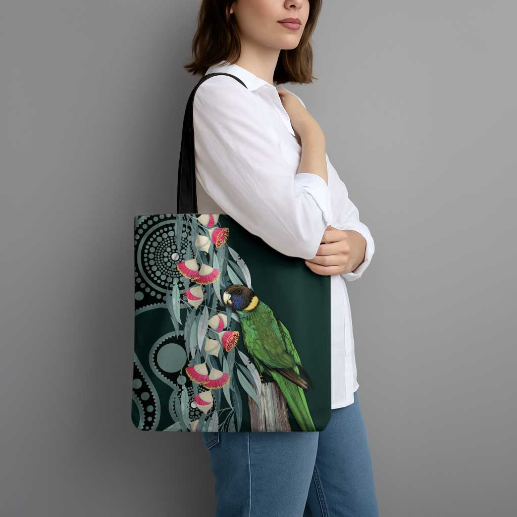 Australian Ringneck Parrot Tote Bag Barnardius Zonarius Eucalyptus Flowers Aboriginal Art