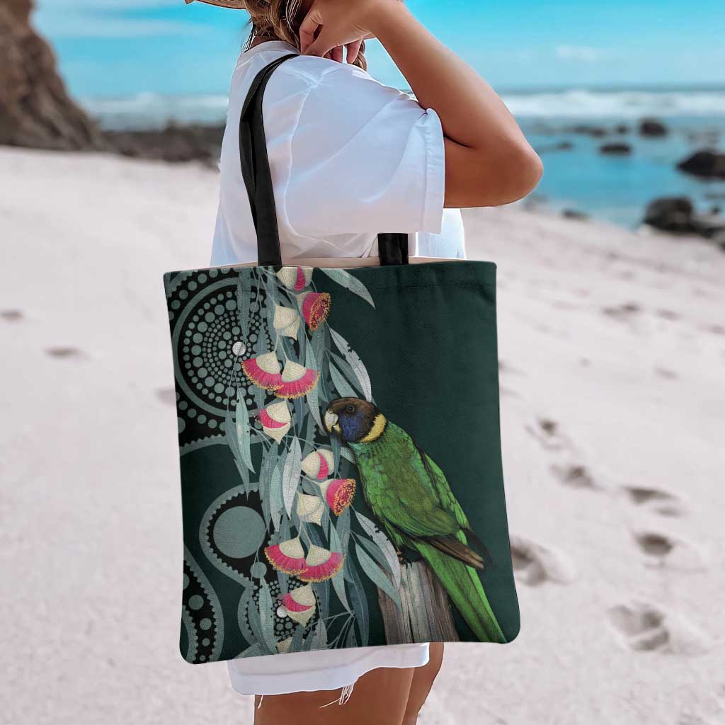 Australian Ringneck Parrot Tote Bag Barnardius Zonarius Eucalyptus Flowers Aboriginal Art