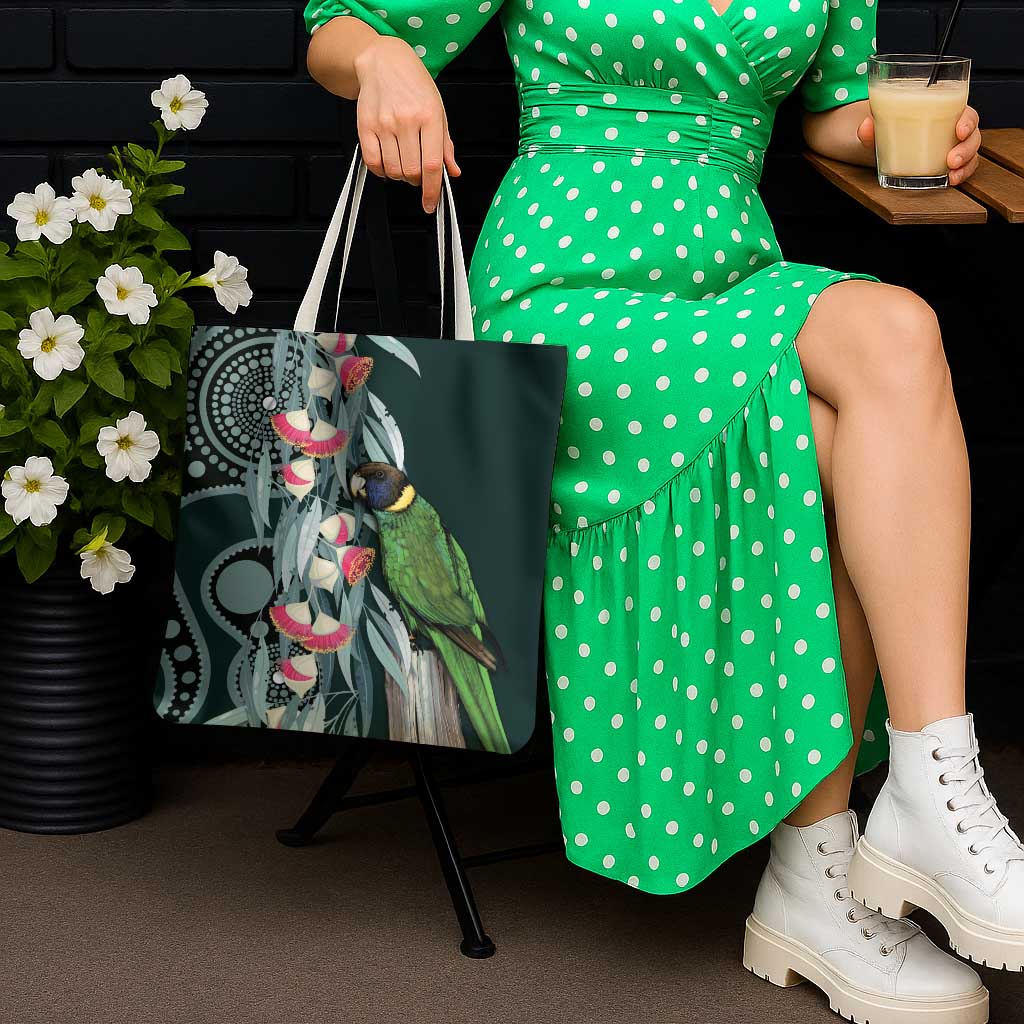 Australian Ringneck Parrot Tote Bag Barnardius Zonarius Eucalyptus Flowers Aboriginal Art