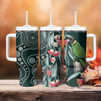 Australian Ringneck Parrot Tumbler With Handle Barnardius Zonarius Eucalyptus Flowers Aboriginal Art