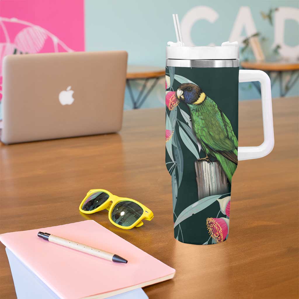Australian Ringneck Parrot Tumbler With Handle Barnardius Zonarius Eucalyptus Flowers Aboriginal Art