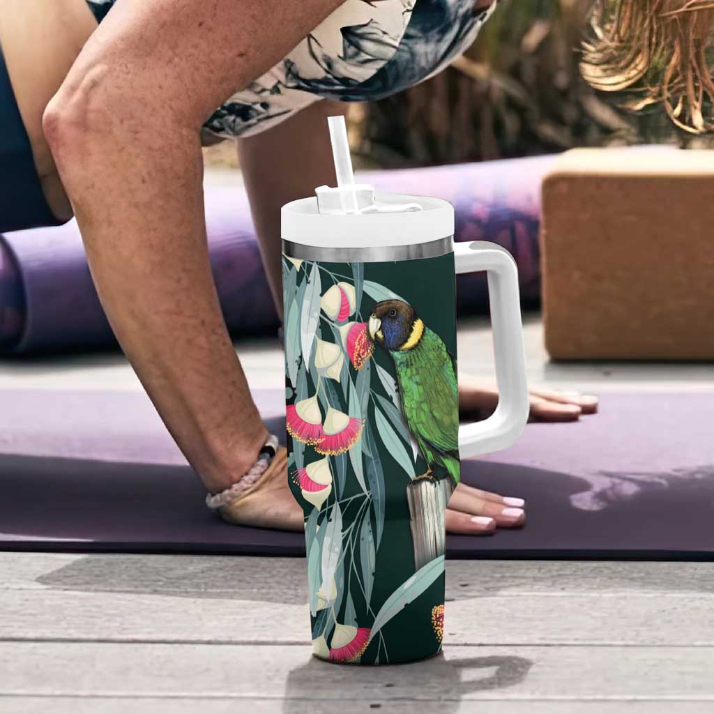 Australian Ringneck Parrot Tumbler With Handle Barnardius Zonarius Eucalyptus Flowers Aboriginal Art