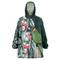Australian Ringneck Parrot Wearable Blanket Hoodie Barnardius Zonarius Eucalyptus Flowers Aboriginal Art