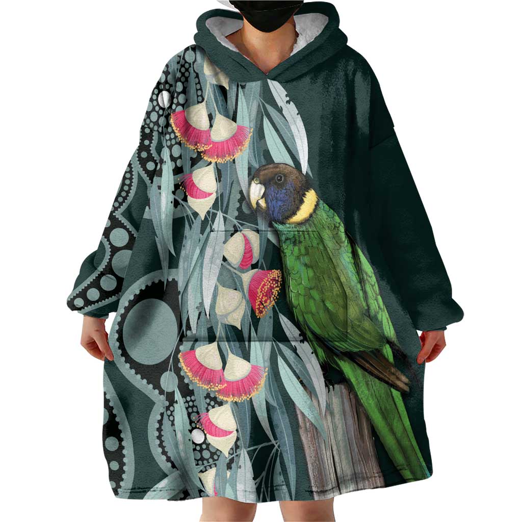 Australian Ringneck Parrot Wearable Blanket Hoodie Barnardius Zonarius Eucalyptus Flowers Aboriginal Art