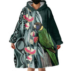 Australian Ringneck Parrot Wearable Blanket Hoodie Barnardius Zonarius Eucalyptus Flowers Aboriginal Art