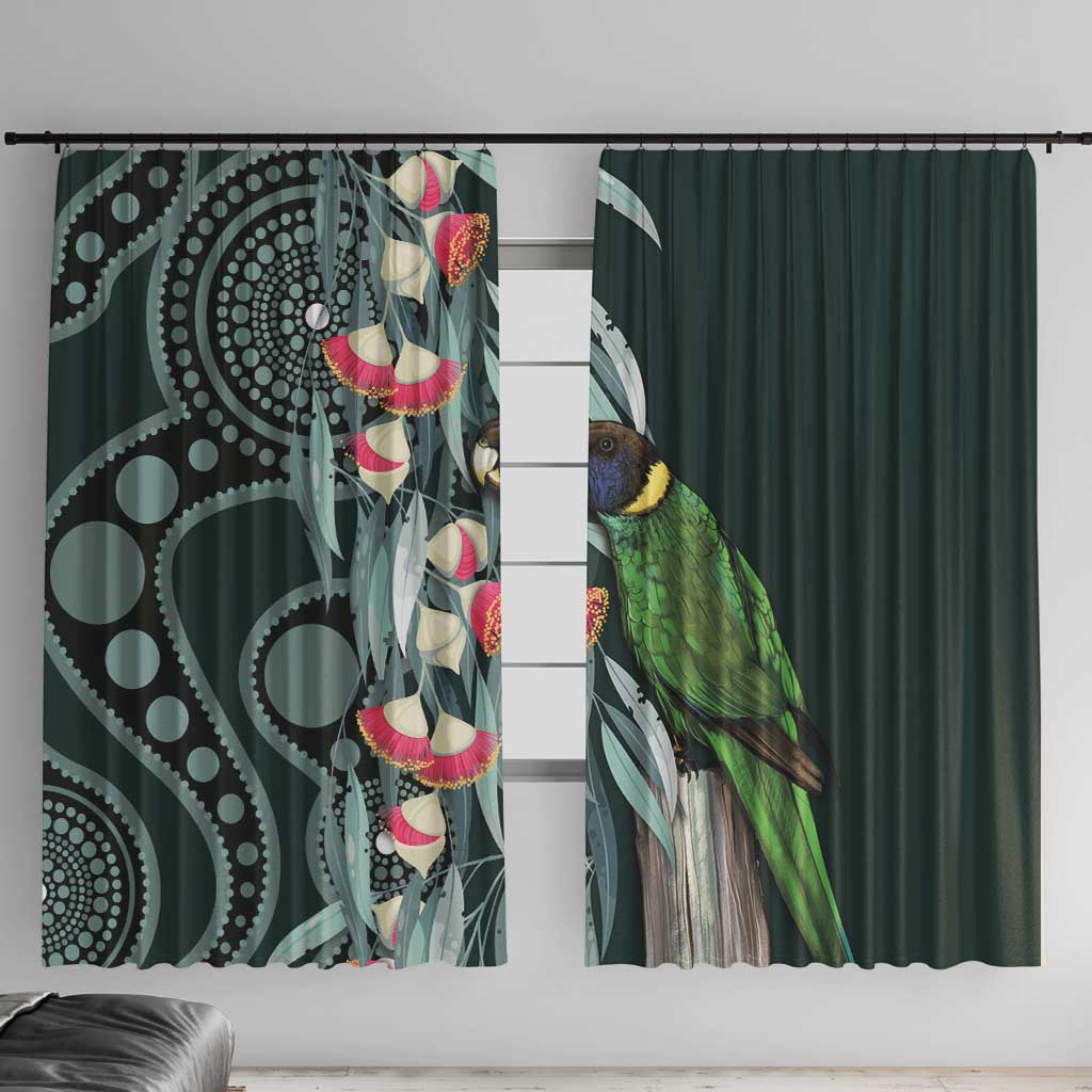 Australian Ringneck Parrot Window Curtain Barnardius Zonarius Eucalyptus Flowers Aboriginal Art