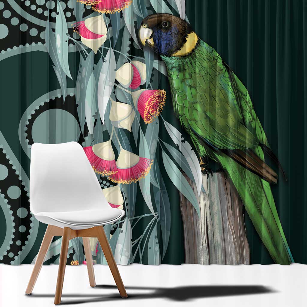 Australian Ringneck Parrot Window Curtain Barnardius Zonarius Eucalyptus Flowers Aboriginal Art