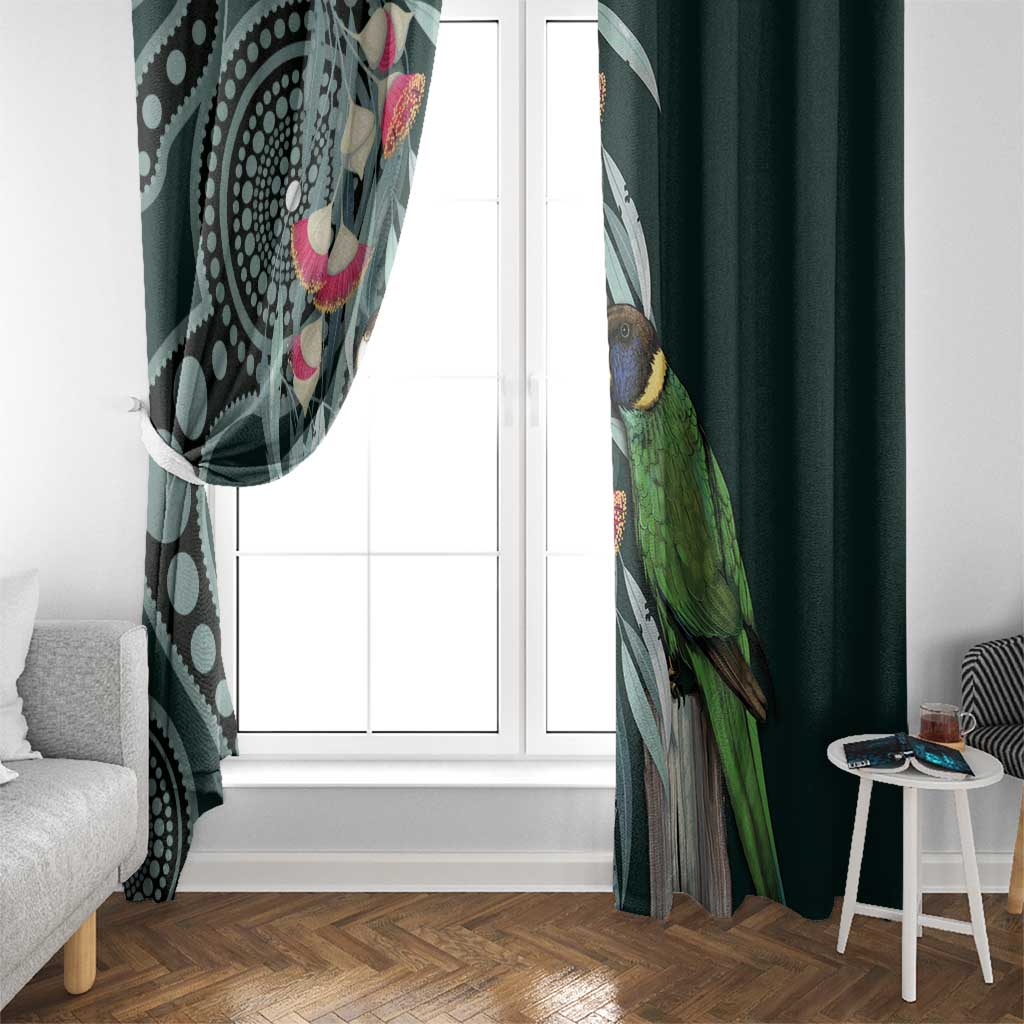Australian Ringneck Parrot Window Curtain Barnardius Zonarius Eucalyptus Flowers Aboriginal Art