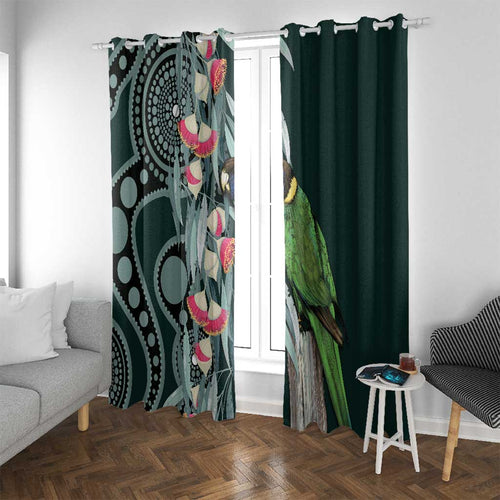 Australian Ringneck Parrot Window Curtain Barnardius Zonarius Eucalyptus Flowers Aboriginal Art