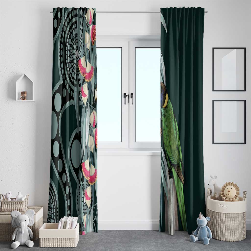 Australian Ringneck Parrot Window Curtain Barnardius Zonarius Eucalyptus Flowers Aboriginal Art