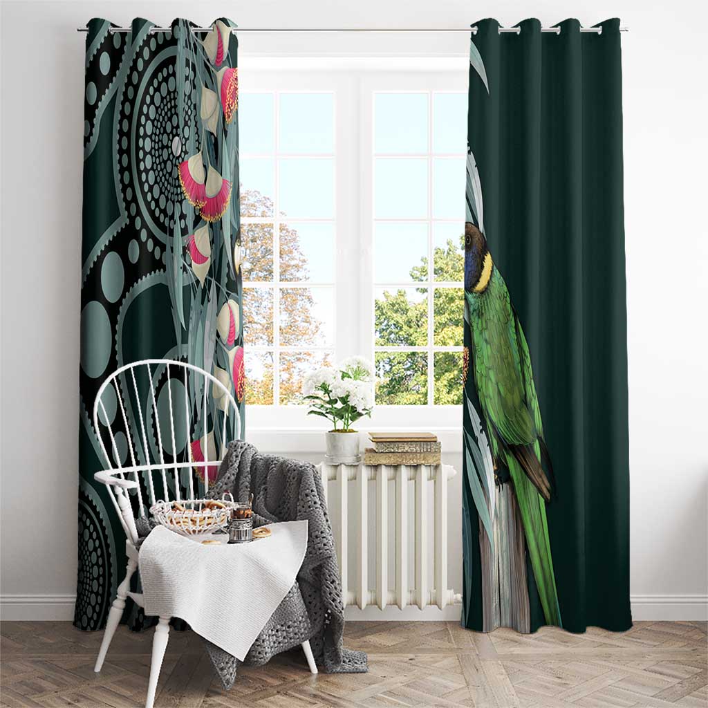 Australian Ringneck Parrot Window Curtain Barnardius Zonarius Eucalyptus Flowers Aboriginal Art