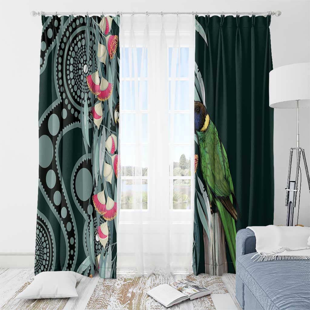 Australian Ringneck Parrot Window Curtain Barnardius Zonarius Eucalyptus Flowers Aboriginal Art