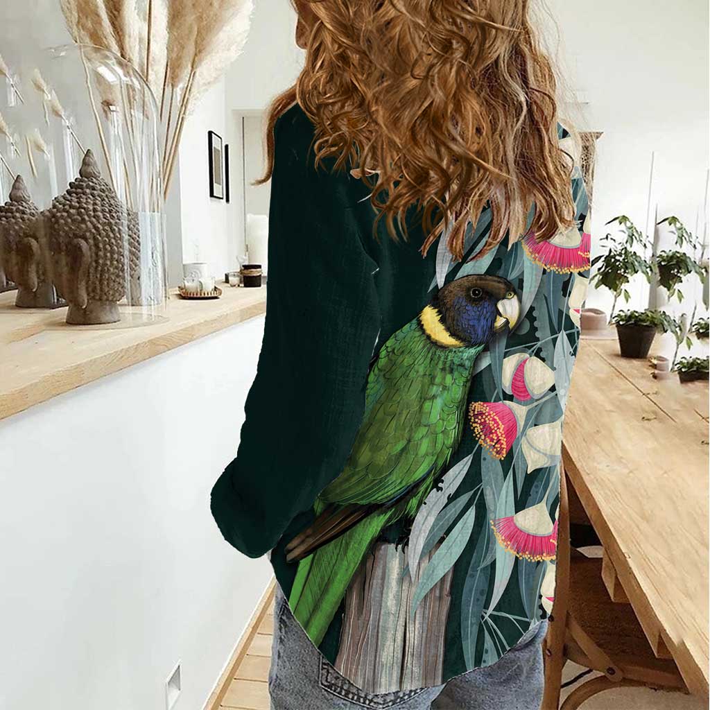 Australian Ringneck Parrot Women Casual Shirt Barnardius Zonarius Eucalyptus Flowers Aboriginal Art