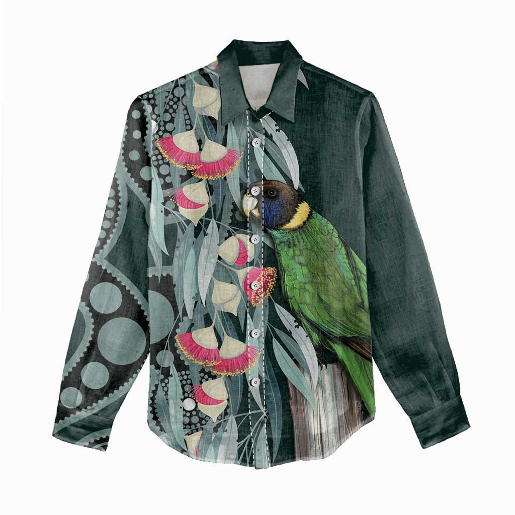 Australian Ringneck Parrot Women Casual Shirt Barnardius Zonarius Eucalyptus Flowers Aboriginal Art