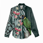 Australian Ringneck Parrot Women Casual Shirt Barnardius Zonarius Eucalyptus Flowers Aboriginal Art