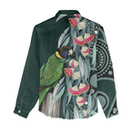 Australian Ringneck Parrot Women Casual Shirt Barnardius Zonarius Eucalyptus Flowers Aboriginal Art