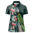 Australian Ringneck Parrot Women Polo Shirt Barnardius Zonarius Eucalyptus Flowers Aboriginal Art