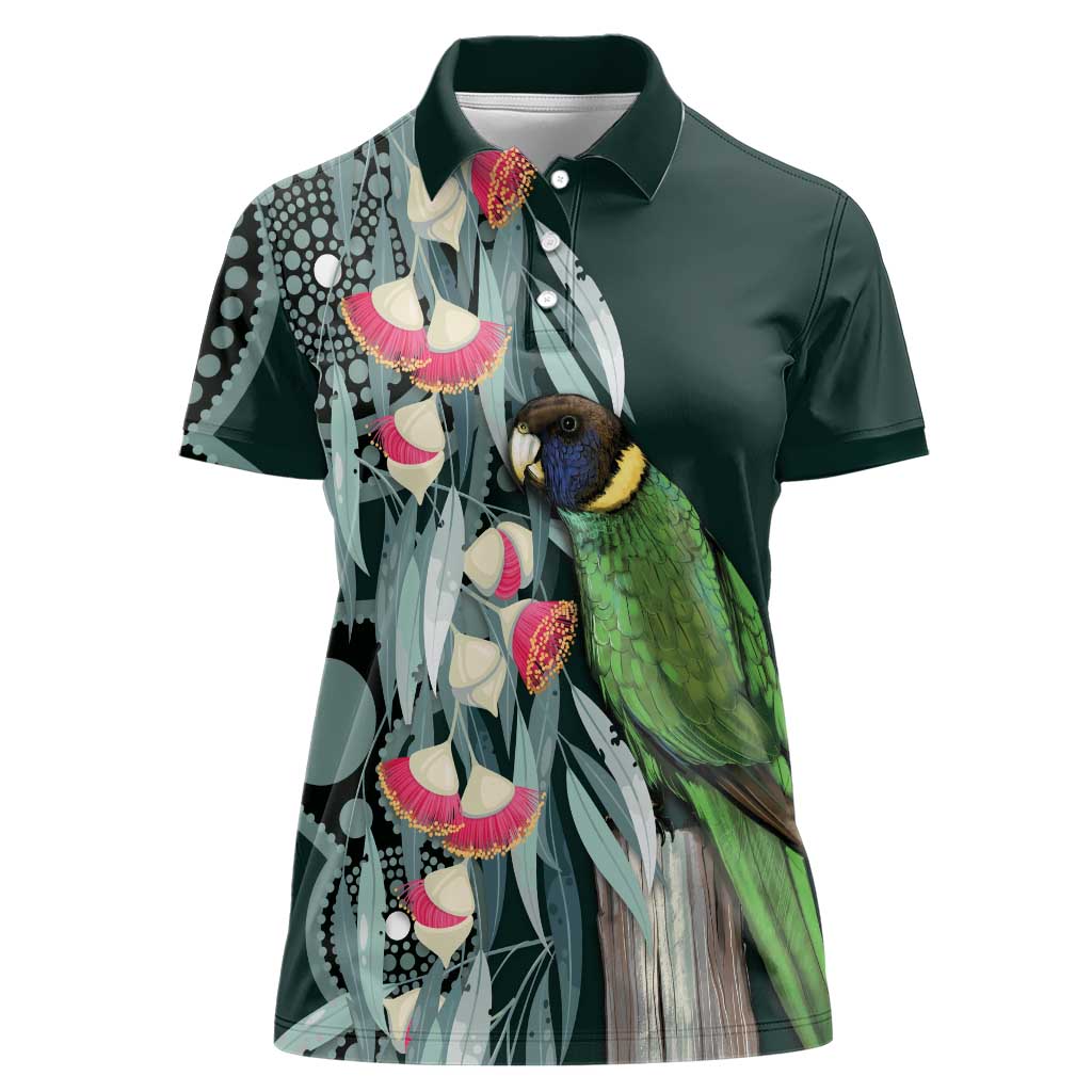 Australian Ringneck Parrot Women Polo Shirt Barnardius Zonarius Eucalyptus Flowers Aboriginal Art
