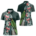Australian Ringneck Parrot Women Polo Shirt Barnardius Zonarius Eucalyptus Flowers Aboriginal Art