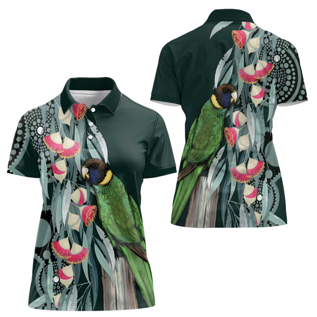 Australian Ringneck Parrot Women Polo Shirt Barnardius Zonarius Eucalyptus Flowers Aboriginal Art