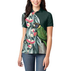Australian Ringneck Parrot Women Polo Shirt Barnardius Zonarius Eucalyptus Flowers Aboriginal Art