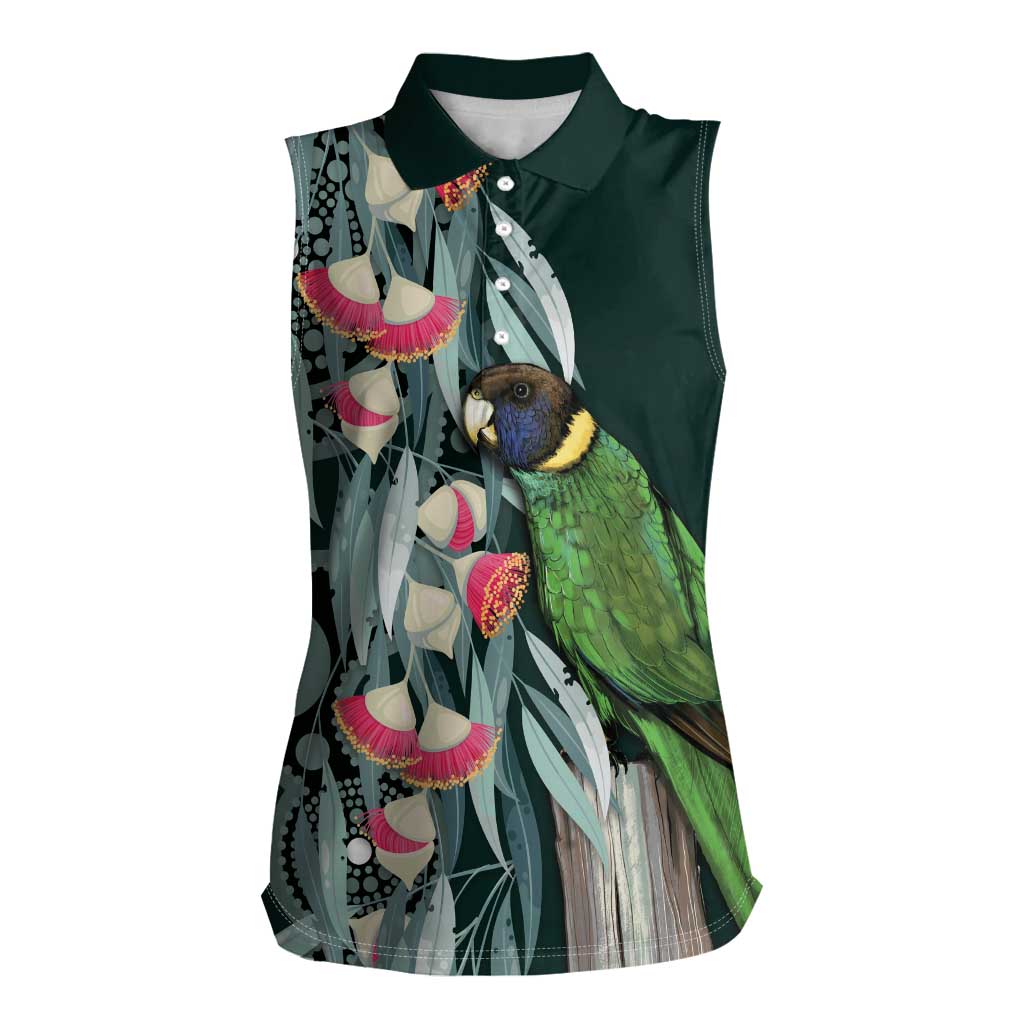 Australian Ringneck Parrot Women Sleeveless Polo Shirt Barnardius Zonarius Eucalyptus Flowers Aboriginal Art
