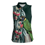 Australian Ringneck Parrot Women Sleeveless Polo Shirt Barnardius Zonarius Eucalyptus Flowers Aboriginal Art