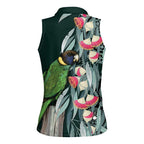 Australian Ringneck Parrot Women Sleeveless Polo Shirt Barnardius Zonarius Eucalyptus Flowers Aboriginal Art