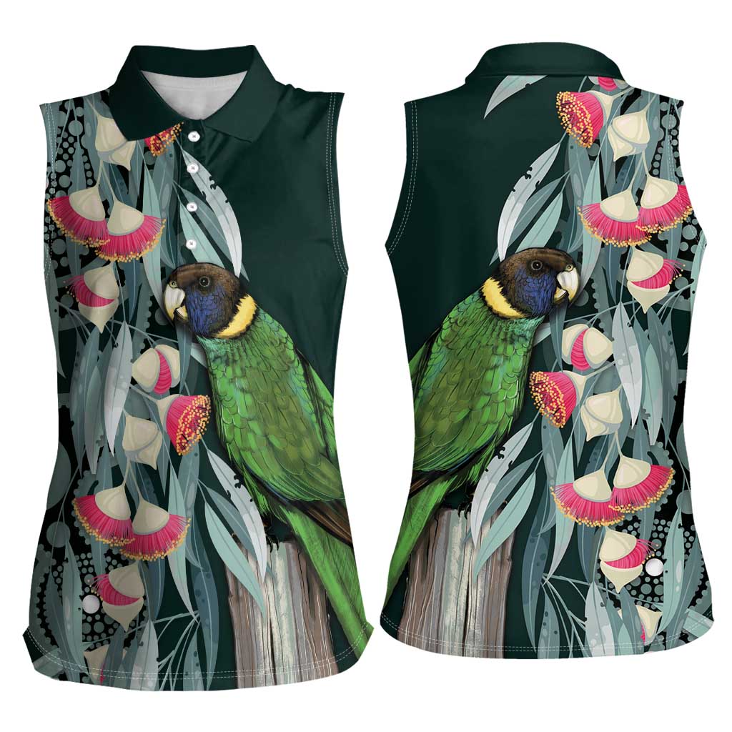 Australian Ringneck Parrot Women Sleeveless Polo Shirt Barnardius Zonarius Eucalyptus Flowers Aboriginal Art