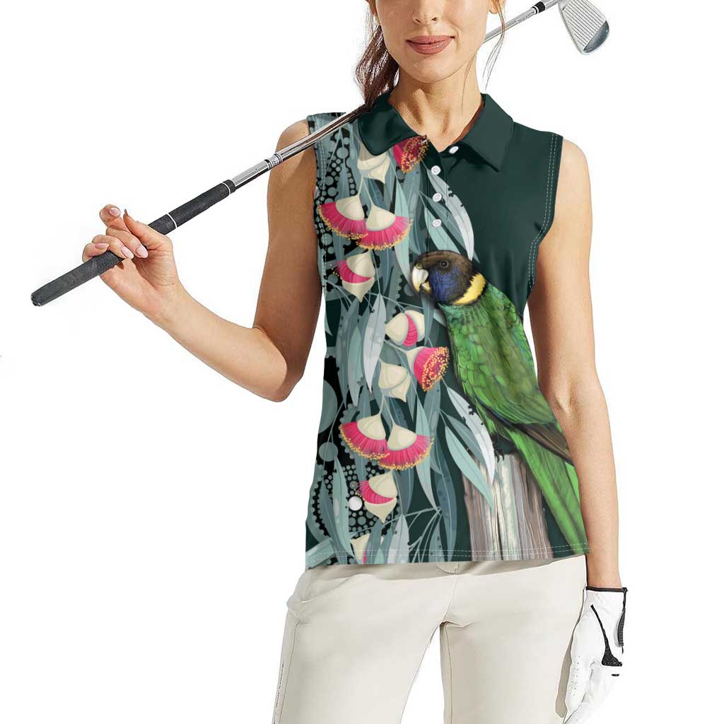 Australian Ringneck Parrot Women Sleeveless Polo Shirt Barnardius Zonarius Eucalyptus Flowers Aboriginal Art
