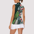 Australian Ringneck Parrot Women Sleeveless Polo Shirt Barnardius Zonarius Eucalyptus Flowers Aboriginal Art
