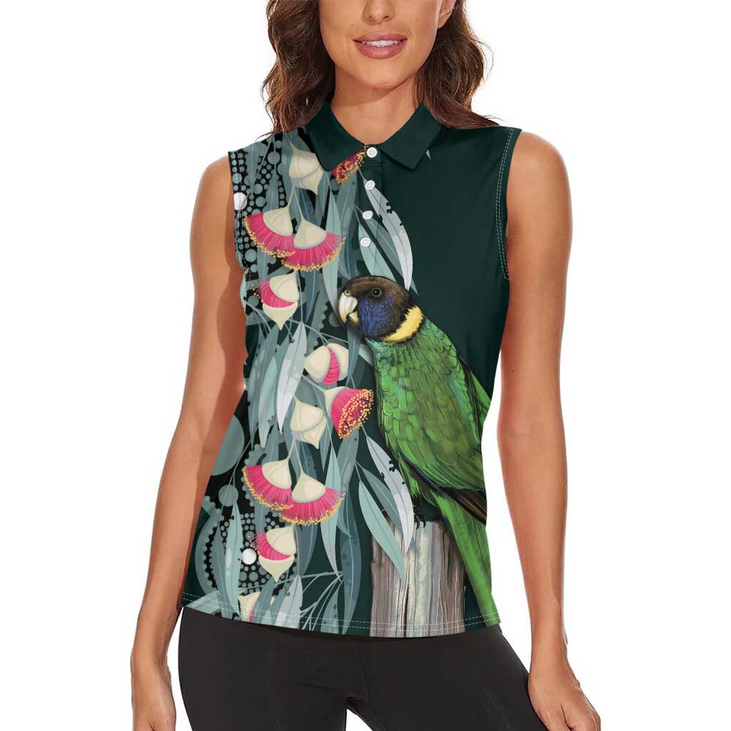 Australian Ringneck Parrot Women Sleeveless Polo Shirt Barnardius Zonarius Eucalyptus Flowers Aboriginal Art