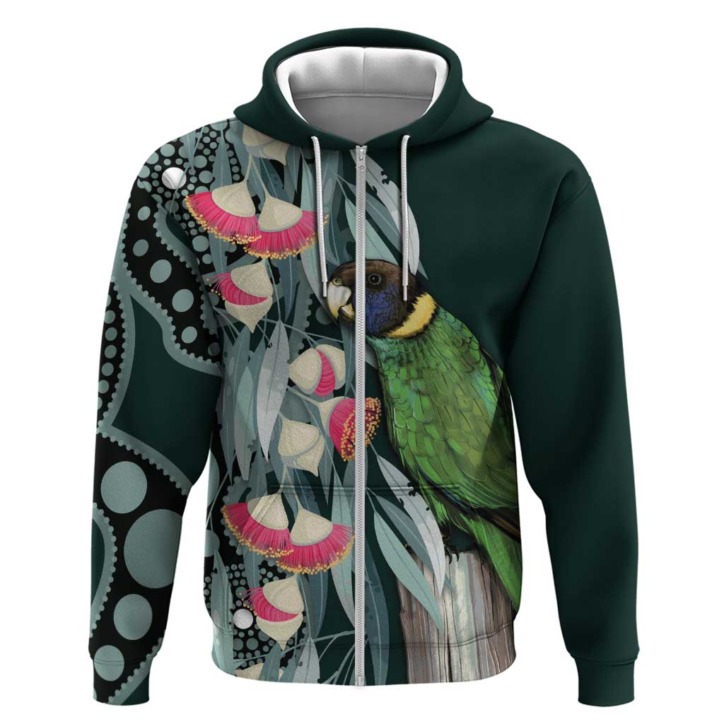 Australian Ringneck Parrot Zip Hoodie Barnardius Zonarius Eucalyptus Flowers Aboriginal Art