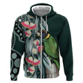 Australian Ringneck Parrot Zip Hoodie Barnardius Zonarius Eucalyptus Flowers Aboriginal Art