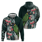 Australian Ringneck Parrot Zip Hoodie Barnardius Zonarius Eucalyptus Flowers Aboriginal Art