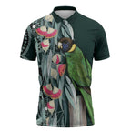 Australian Ringneck Parrot Zipper Polo Shirt Barnardius Zonarius Eucalyptus Flowers Aboriginal Art