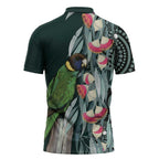 Australian Ringneck Parrot Zipper Polo Shirt Barnardius Zonarius Eucalyptus Flowers Aboriginal Art