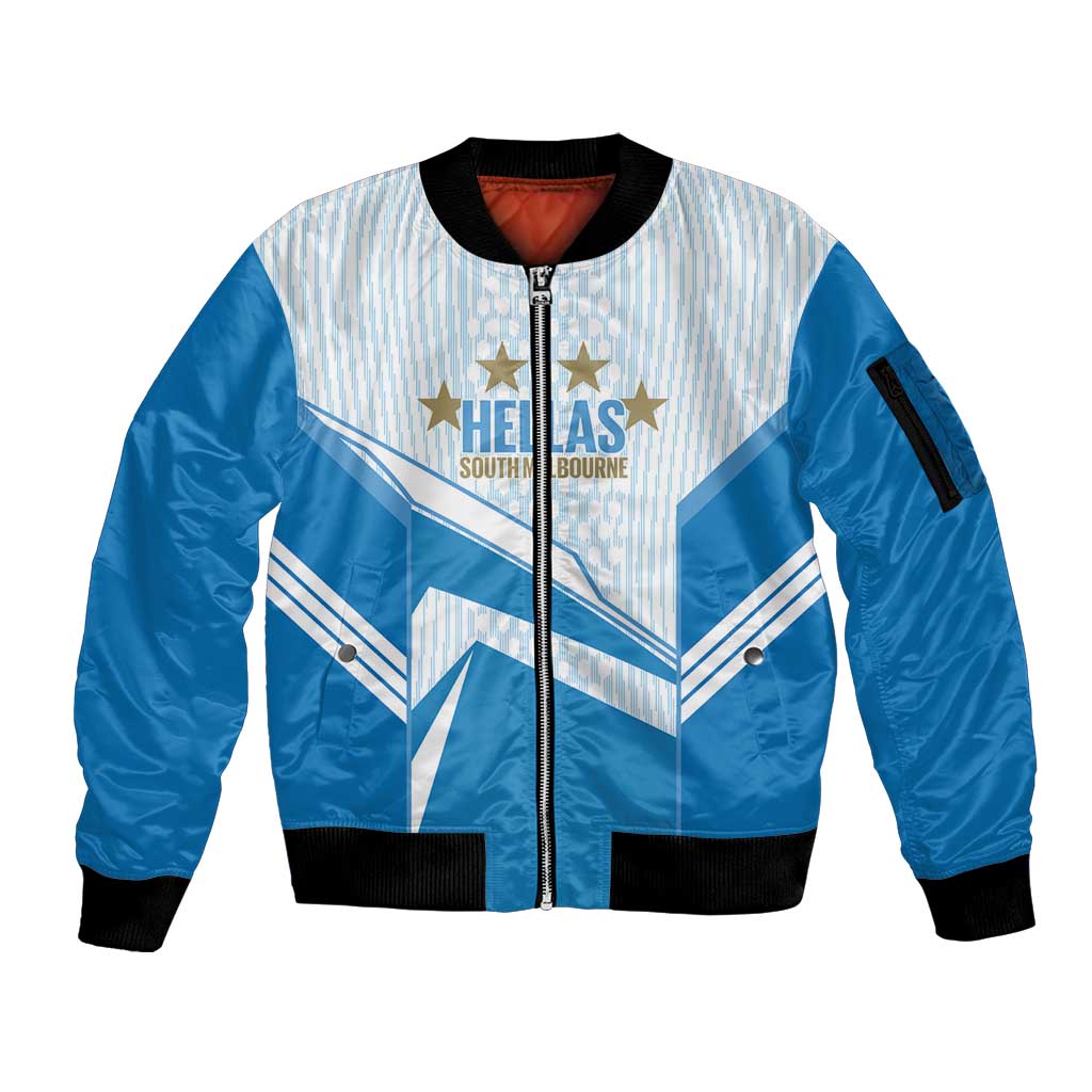 South Melbourne Australia Football Custom Sleeve Zip Bomber Jacket Come On Hellas