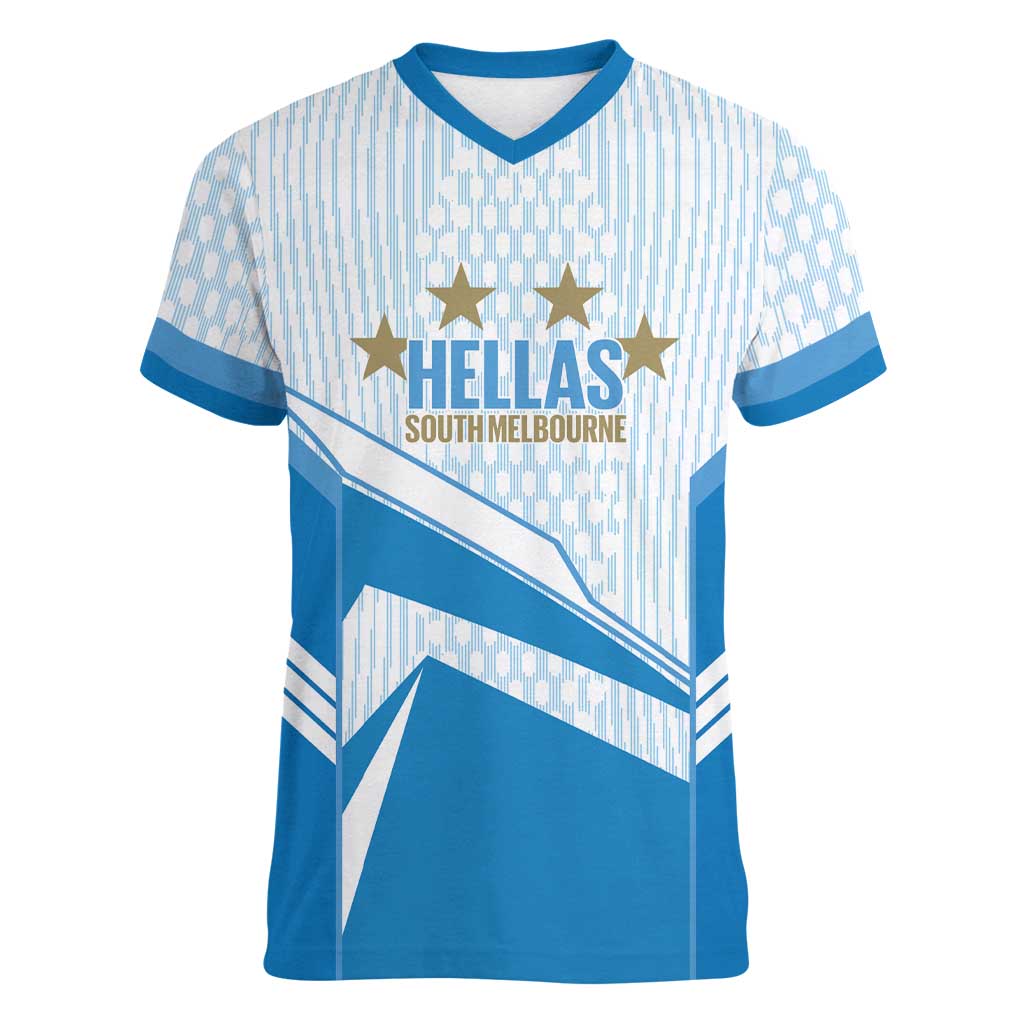South Melbourne Australia Football Custom Women V-Neck T-Shirt Come On Hellas