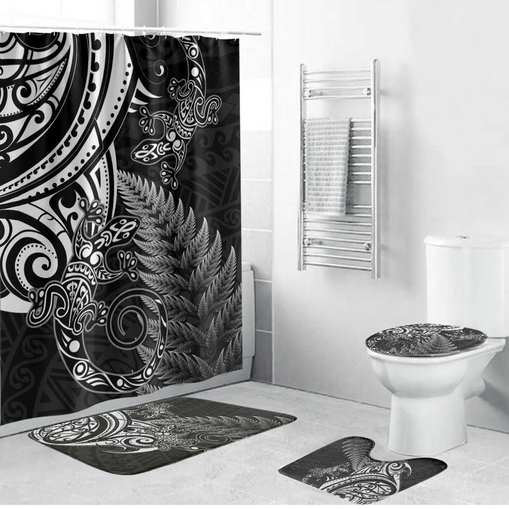 New Zealand Lizard Bathroom Set Silver Fern Aotearoa Maori - Aussie Hoodie