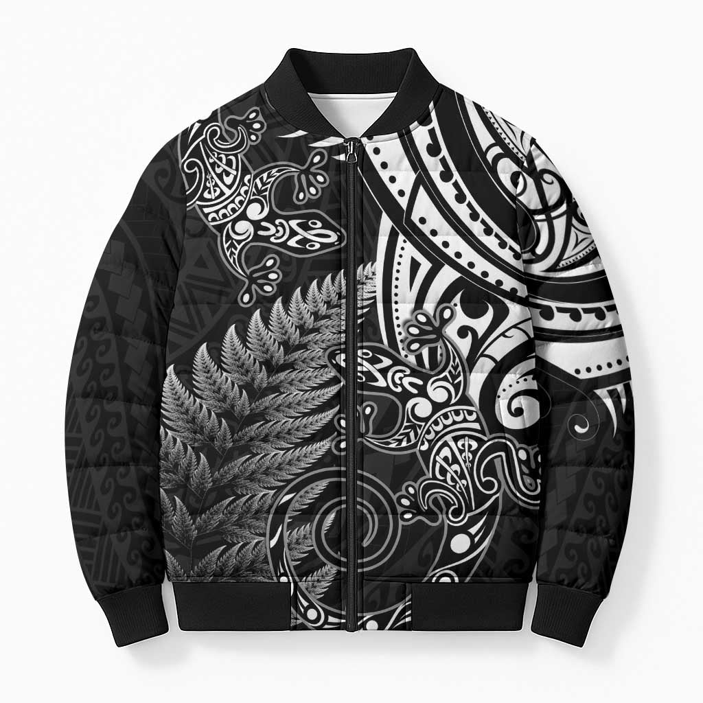 New Zealand Lizard Bomber Puffer Jacket Silver Fern Aotearoa Maori - Aussie Hoodie