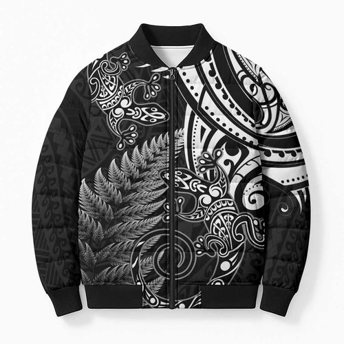 New Zealand Lizard Bomber Puffer Jacket Silver Fern Aotearoa Maori - Aussie Hoodie