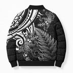 New Zealand Lizard Bomber Puffer Jacket Silver Fern Aotearoa Maori - Aussie Hoodie
