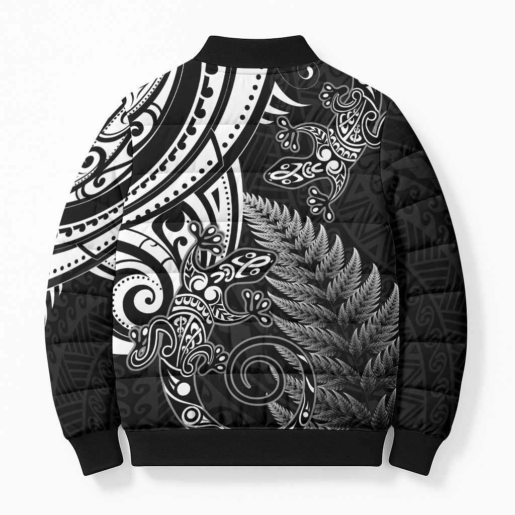 New Zealand Lizard Bomber Puffer Jacket Silver Fern Aotearoa Maori - Aussie Hoodie