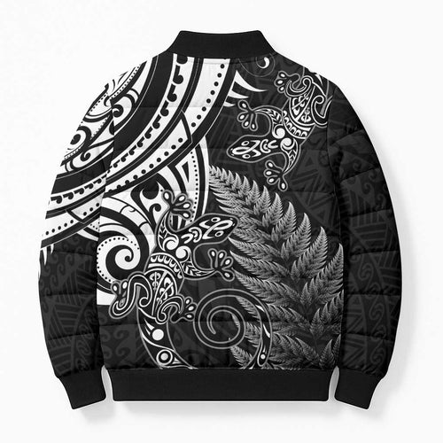 New Zealand Lizard Bomber Puffer Jacket Silver Fern Aotearoa Maori - Aussie Hoodie
